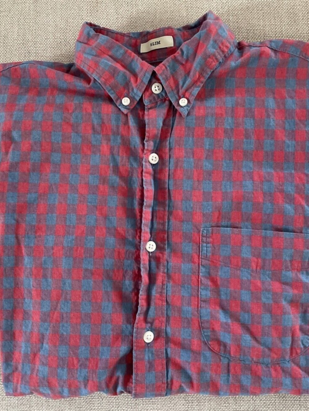 J CREW Shirt Red Gray Plaid Slim Button Down H4714 M